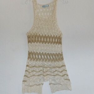 Swimsuit CoverUp Knit Sheer Cream Gold All Cotton  Size Small
